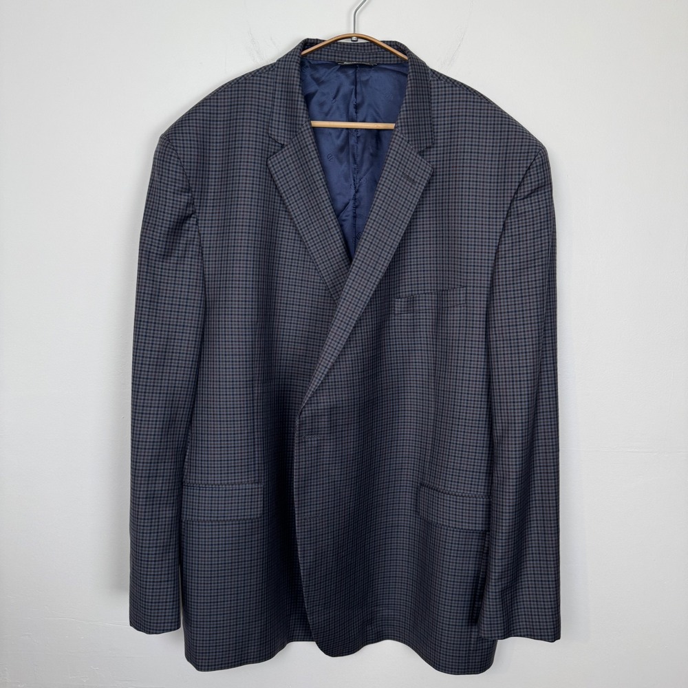David Donahue Mens 56L Vanguard SPJ Wool Blazer Blue Brown Micro Check Canada
